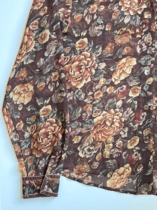 Vintage Coldwater Creek Floral Blouse - Velvet Trim & Sheer Fabric - Size Large - Picture 4 of 7